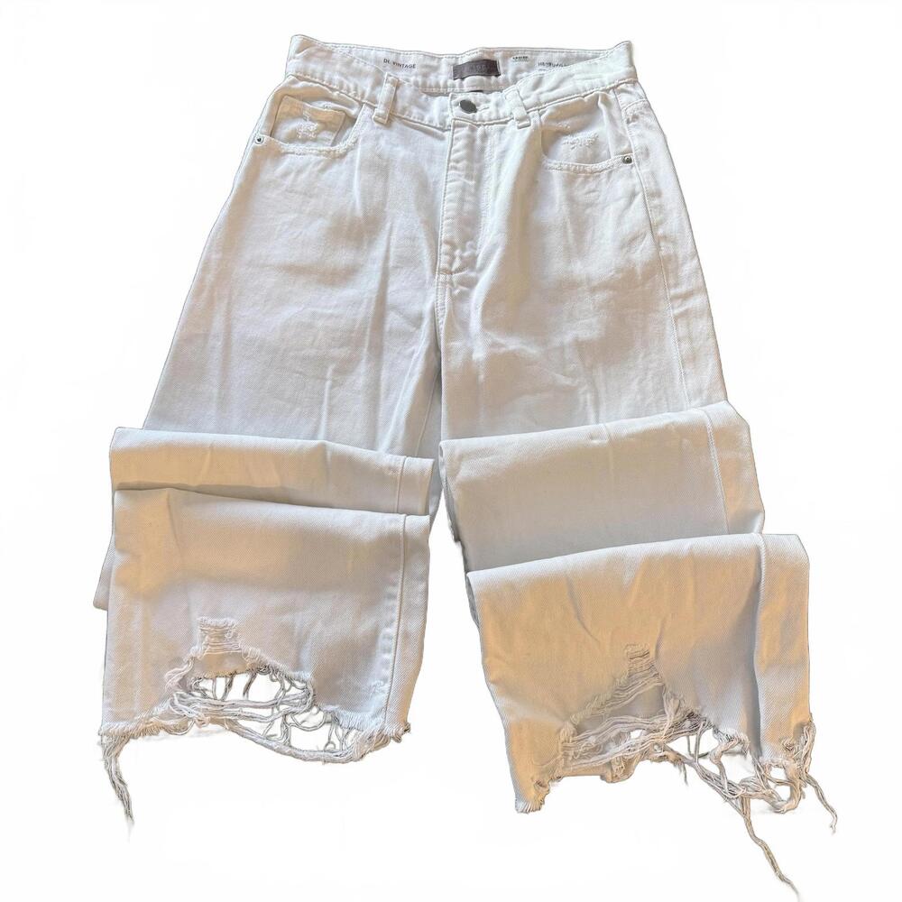 DL 1961 Hepburn‎ Wide Leg High Rise Vintage White Raw Hem Luxury Jeans SZ 25